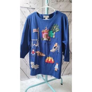 Embriodered Teacher Sweatshirt Bechamel Vintage Women's Top Size Large Blue